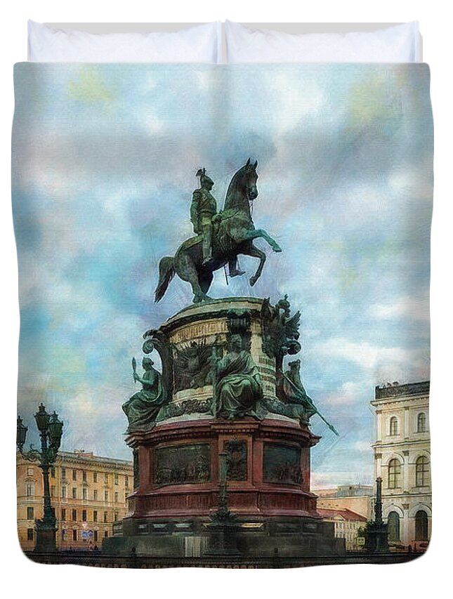 The Monument To Nicholas I Duvet Cover featuring the digital art The Monument to Nicholas I, Russia by Jerzy Czyz