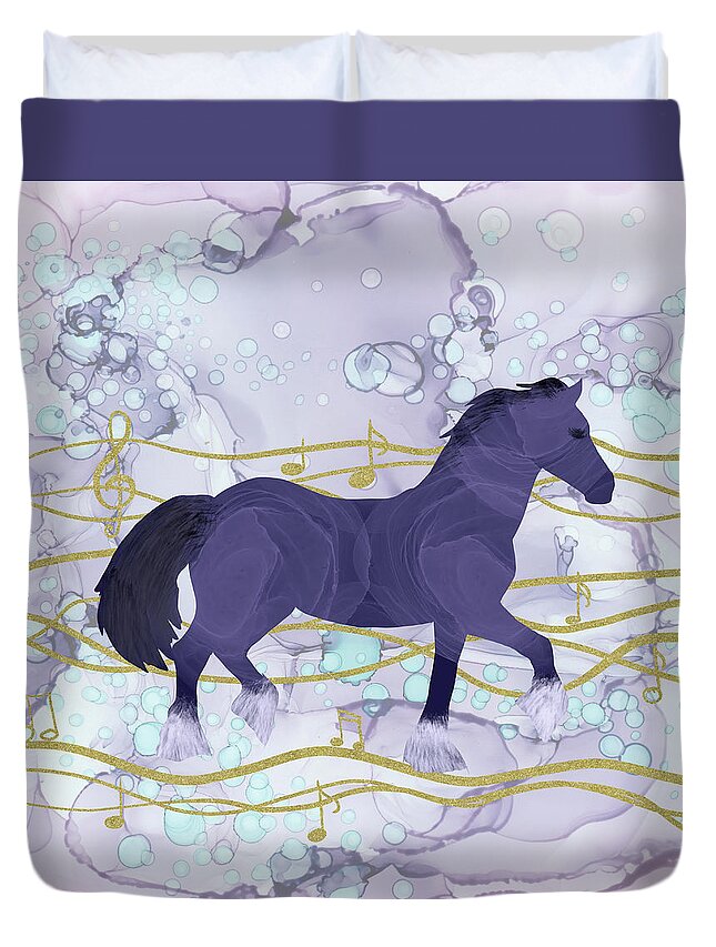 Musical Horse Duvet Cover featuring the digital art The Musical Horse Trotting in the Rhythms of Nature by Andreea Dumez