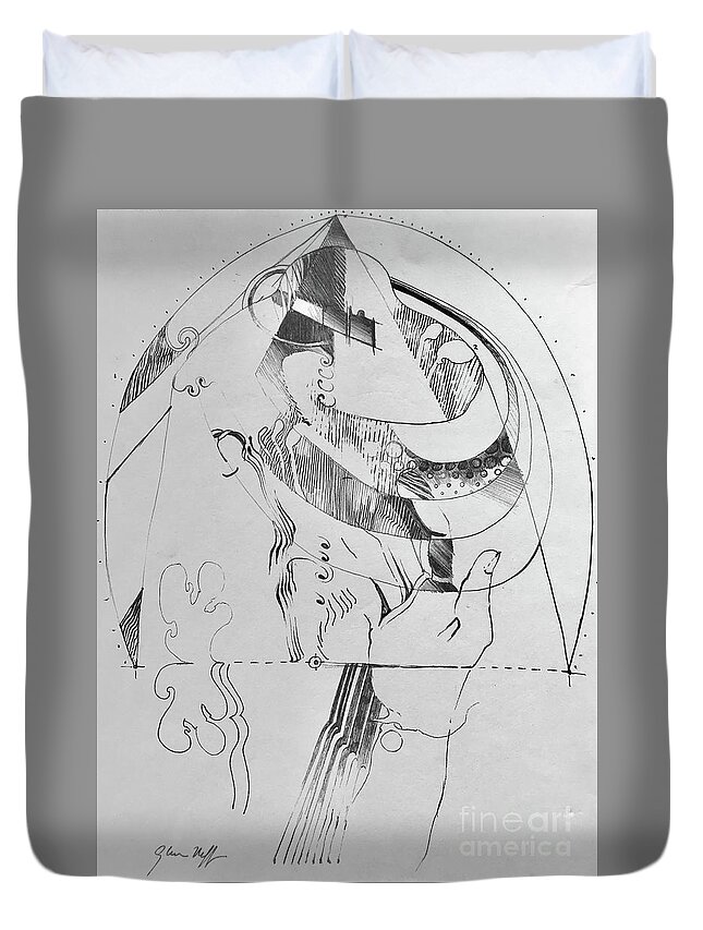 Drawing Duvet Cover featuring the drawing The Musician by Glen Neff