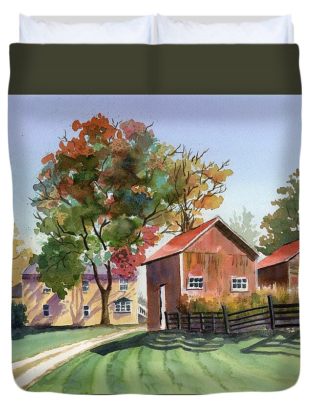 Farm Duvet Cover featuring the painting The Neighbor's Farm by Marsha Elliott