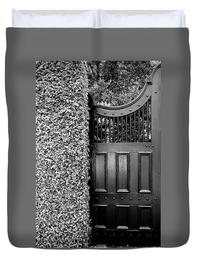 Charleston Duvet Cover featuring the photograph THE NEIGHBOURHOODS GATE Charleston SC by William Dey