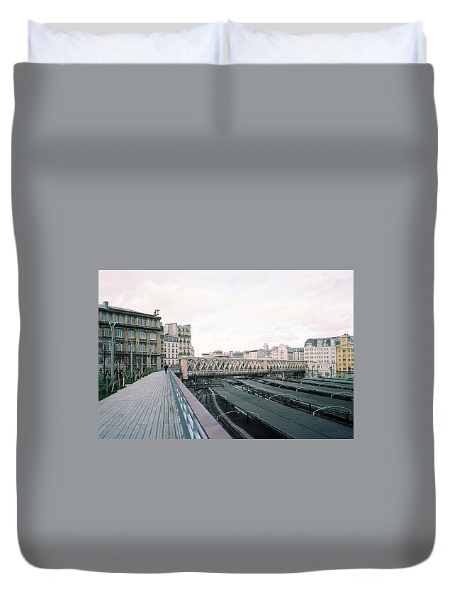 Rail Duvet Cover featuring the photograph The network within the city by Barthelemy De Mazenod
