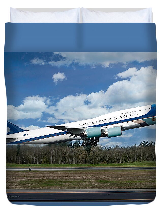 Air Force One Duvet Cover featuring the digital art The New VC-25 Air Force One by Custom Aviation Art
