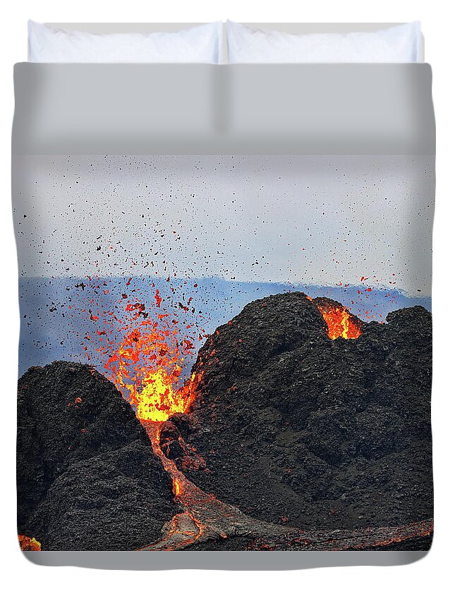 Volcano Duvet Cover featuring the photograph The newborn fires by Christopher Mathews