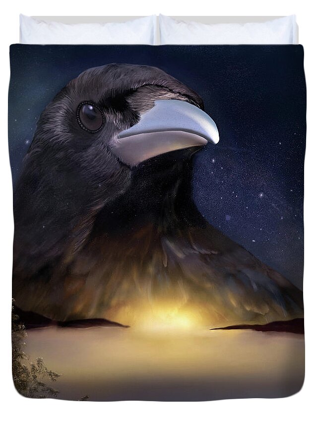 Crow Duvet Cover featuring the digital art The Night Watch by Sand And Chi