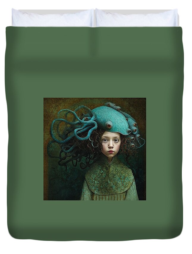 Octopus Duvet Cover featuring the digital art The Octopus Hat by Alisa Williams