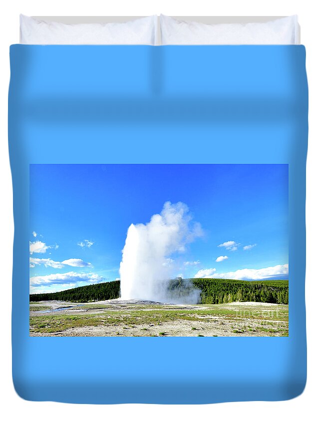 Geyser Duvet Cover featuring the photograph The Old Faithful Geyser by Amazing Action Photo Video