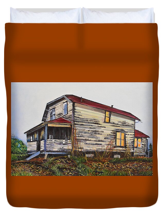 Manigotagan Duvet Cover featuring the painting The Old Quesnel Homestead by Marilyn McNish