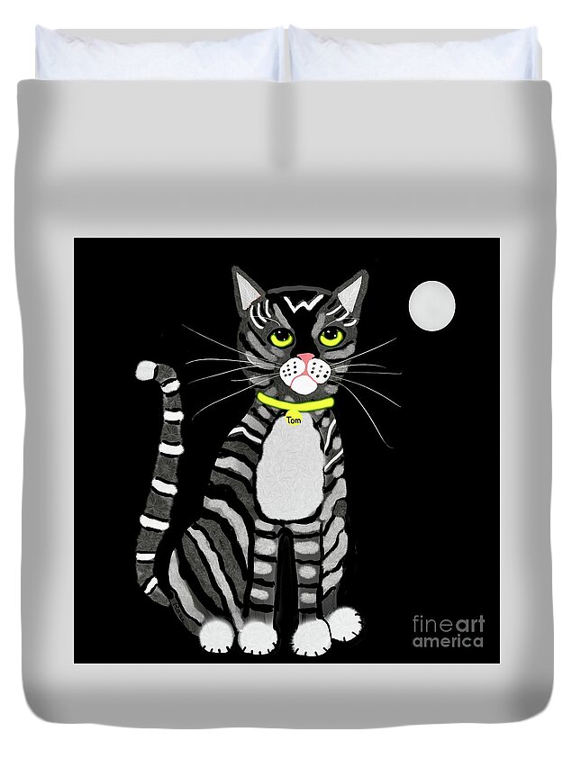 Stripy Cat Duvet Cover featuring the digital art The old Tom cat by Elaine Hayward