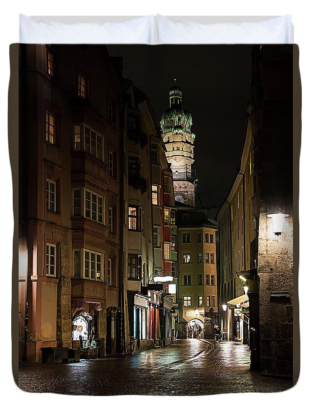 Austria Duvet Cover featuring the photograph The old town in Innsbruck, Austria. by Bernhard Schaffer