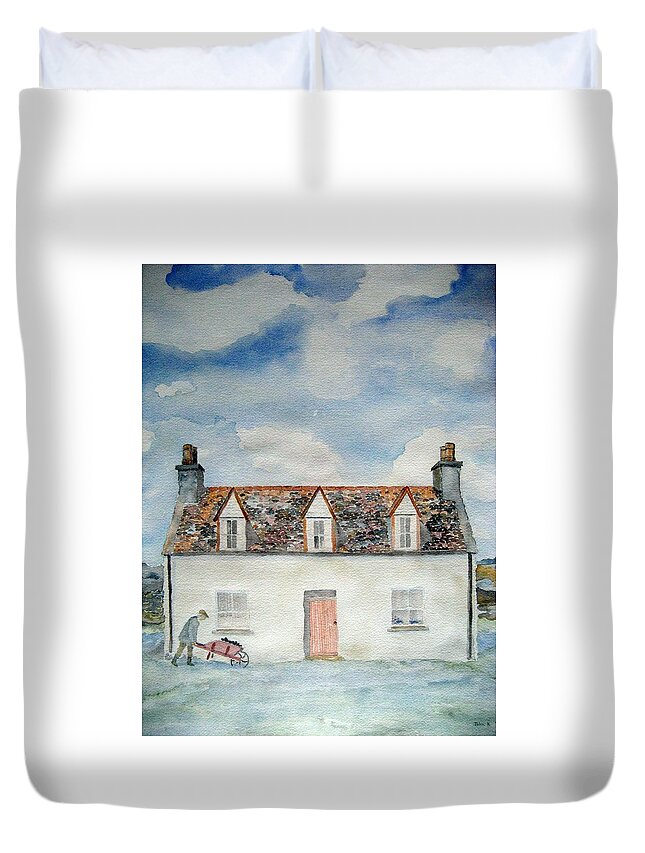Watercolor Duvet Cover featuring the painting The Olde Sod by John Klobucher
