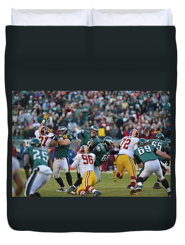 Football Duvet Cover featuring the photograph The Pass by William Jobes
