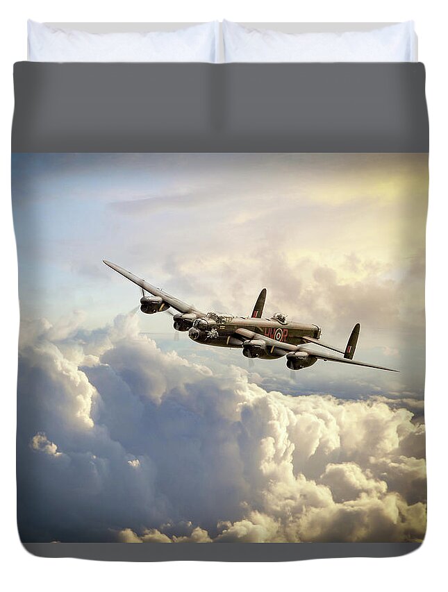 Avro Lancaster Bomber Duvet Cover featuring the digital art The Phantom - Lancaster Bomber by Airpower Art