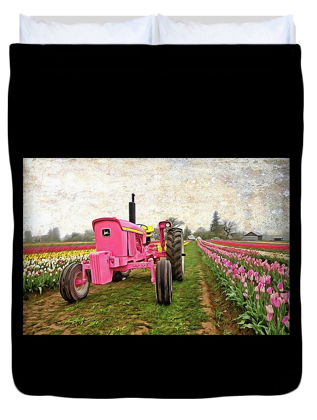 Floral Wall Art Duvet Cover featuring the photograph The Pink Tractor by Thom Zehrfeld
