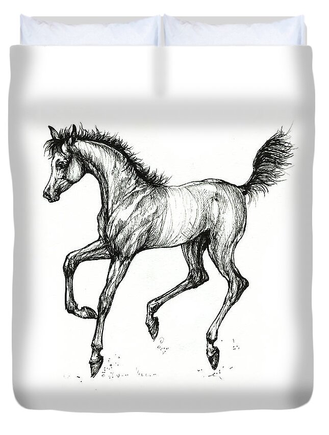 Foal Duvet Cover featuring the drawing Prancing foal #1 by Ang El