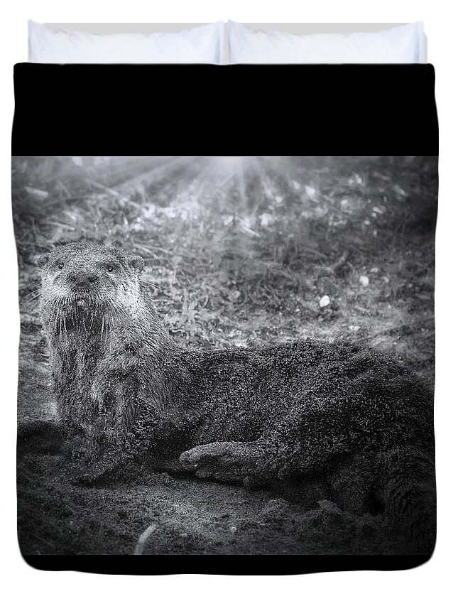 Otter Duvet Cover featuring the photograph The Playful Otter by Mark Andrew Thomas