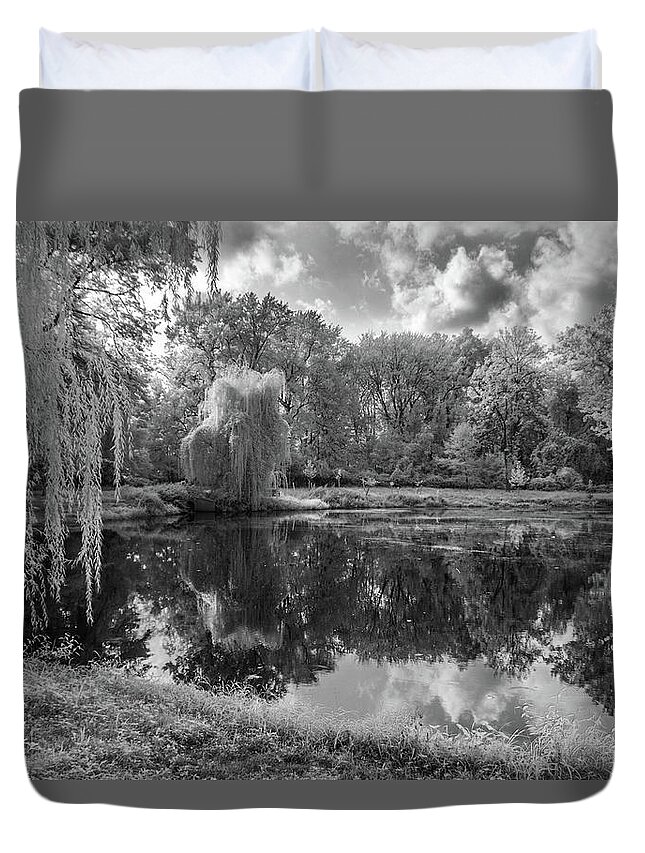 Trees Duvet Cover featuring the photograph The Pond at Meisel Avenue Park by Alan Goldberg