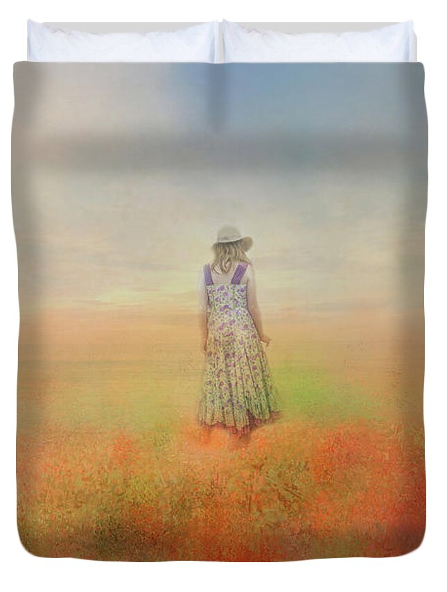 Lady Duvet Cover featuring the photograph The Poppy Field by Elaine Teague