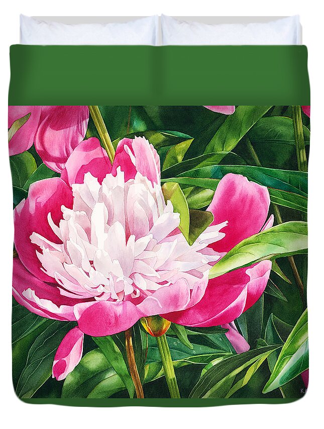 Peony Duvet Cover featuring the painting The Queen of the Garden by Espero Art