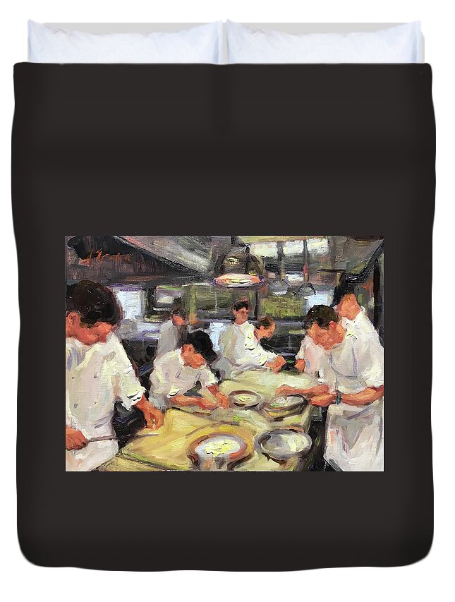 Chefs Duvet Cover featuring the painting The Ravioli Kitchen by Ashlee Trcka