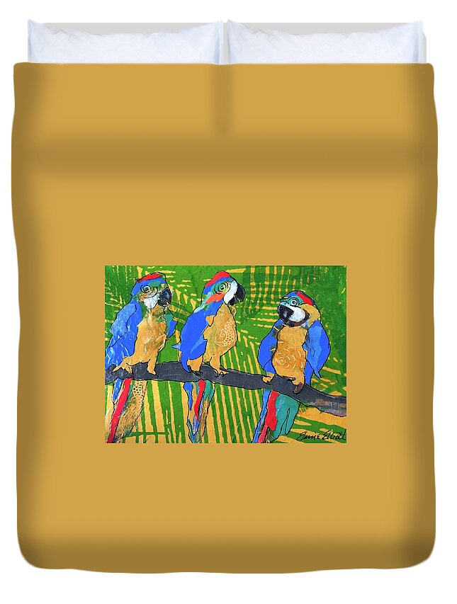 Parrot Painting Duvet Cover featuring the painting The Red Berets by Elaine Elliott