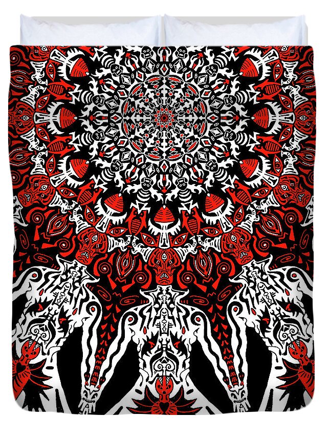Visionary Duvet Cover featuring the mixed media The ReD OnEs by Myztico Campo