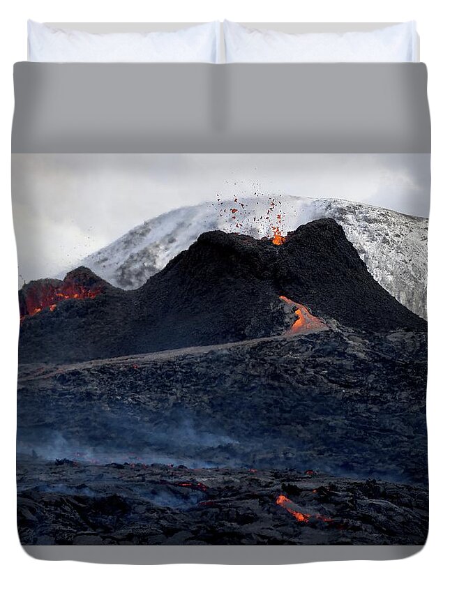 Volcano Duvet Cover featuring the photograph The rivals by Christopher Mathews