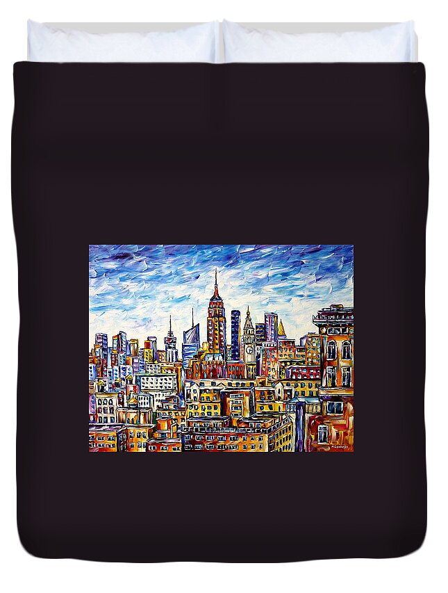 New York From Above Duvet Cover featuring the painting The Rooftops Of New York by Mirek Kuzniar