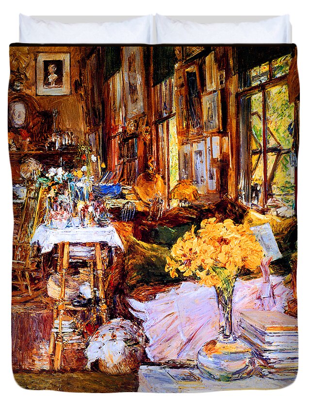 Childe Duvet Cover featuring the painting The Room of Flowers 1894 by Frederick Childe Hassam