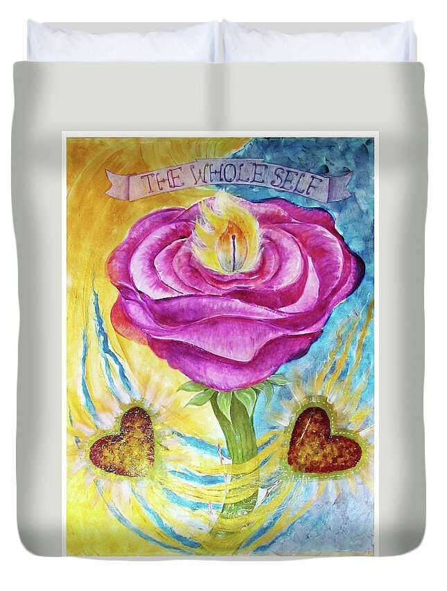 Am I Duvet Cover featuring the painting The Rose and Its Thorns Love the Whole Self by Feather Redfox