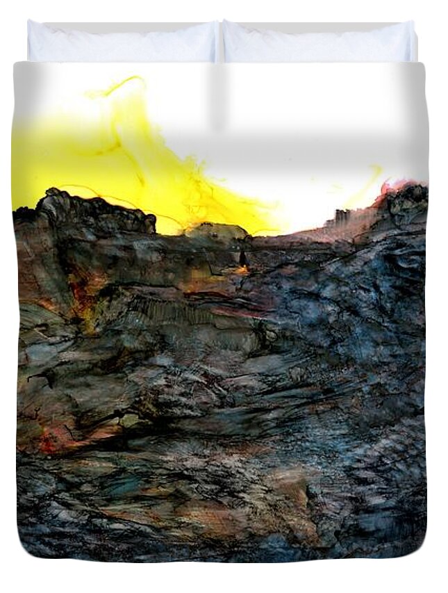 Sunrise Duvet Cover featuring the painting The ruins at Rattlesnake Ridge by Angela Marinari