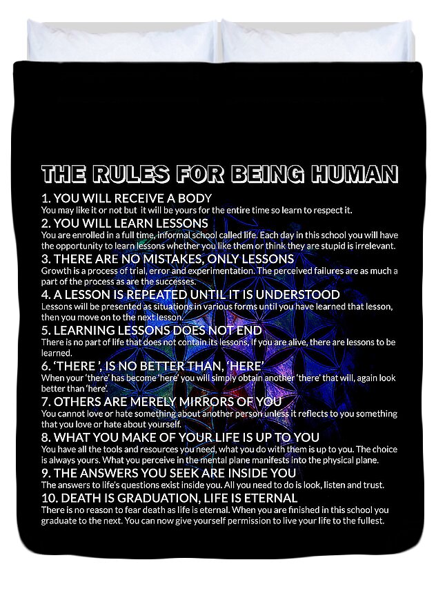 10 Life Lessons Duvet Cover featuring the digital art The Rules For Being Human by Az Jackson