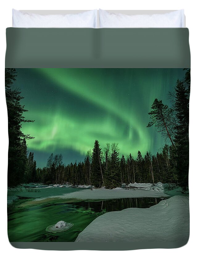 Aurora Borealis Duvet Cover featuring the photograph The rush by Thomas Kast