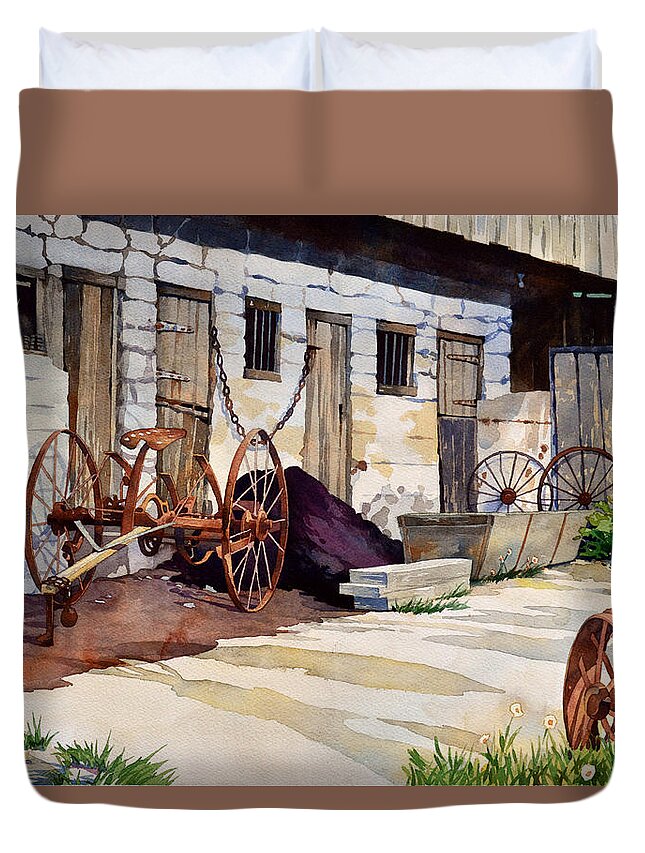 Landscape Duvet Cover featuring the painting The Rust Collector by Mick Williams