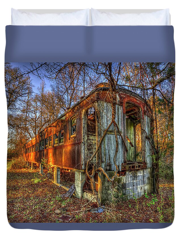 Reid Callaway The Rusty Vine Duvet Cover featuring the photograph The Rusty Vine Passenger Train Car Hancock County Georgia Art by Reid Callaway