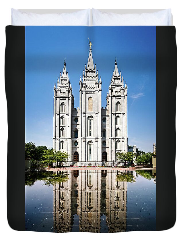 Salt Lake City Duvet Cover featuring the photograph Salt Lake Temple on Temple square, Salt Lake City by Delphimages Photo Creations