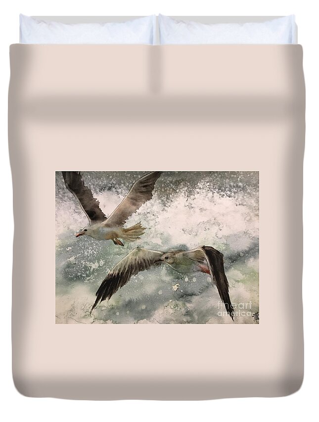 It Is The Transparent Watercolor Painting Duvet Cover featuring the painting The seagulls by Han in Huang wong