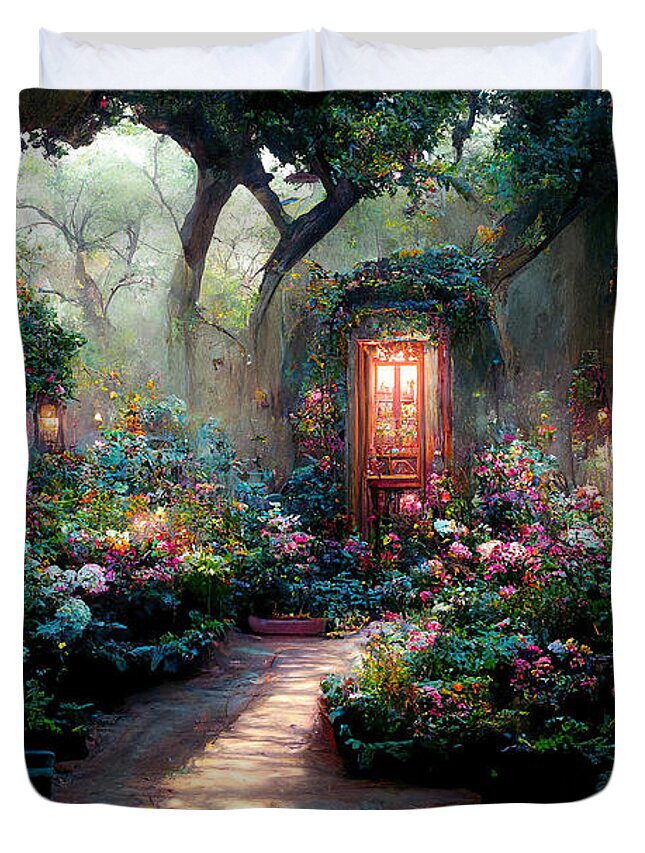 The Secret Garden Duvet Cover featuring the painting The Secret Garden - oryginal artwork by Vart. by Vart