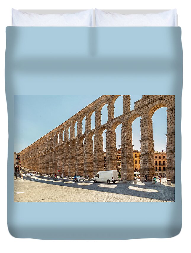 Spain Duvet Cover featuring the photograph The Segovia Aqueduct by W Chris Fooshee