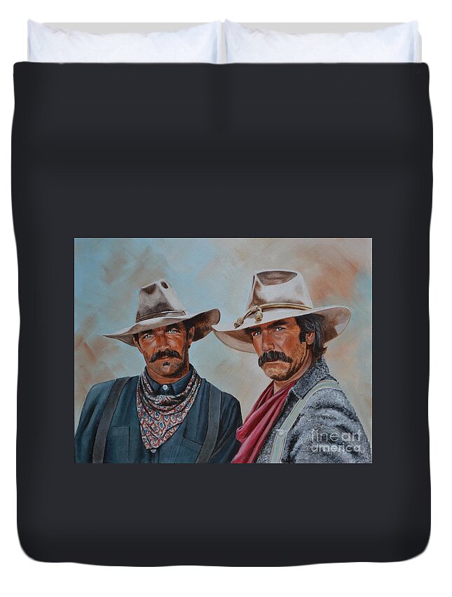 Western Duvet Cover featuring the painting The Shadow Riders by Mary Rogers