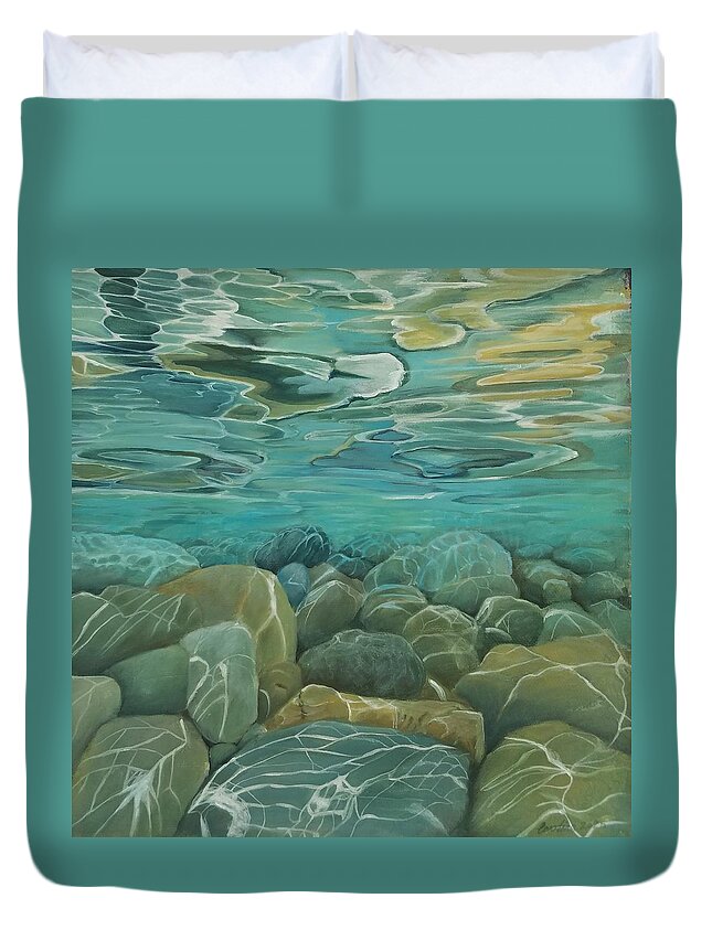 Sea Duvet Cover featuring the painting The Shallows by Caroline Philp