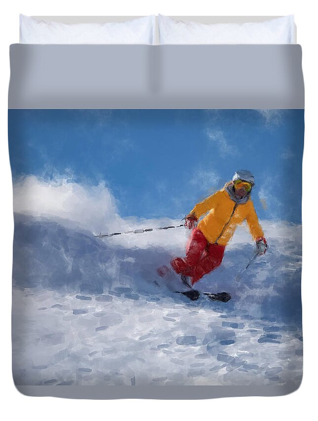Ski Duvet Cover featuring the painting The Skier by Gary Arnold