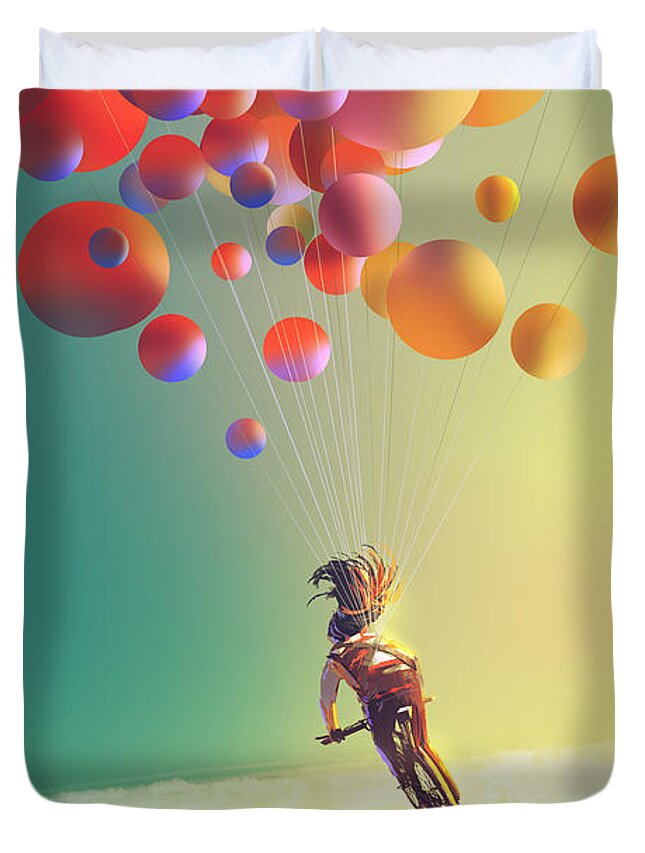 Acrylic Duvet Cover featuring the painting The Sky Traveller by Tithi Luadthong