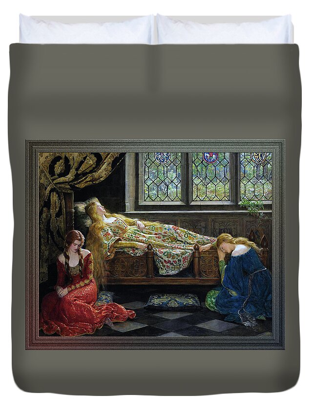 The Sleeping Beauty Duvet Cover featuring the painting The Sleeping Beauty by John Collier by Rolando Burbon