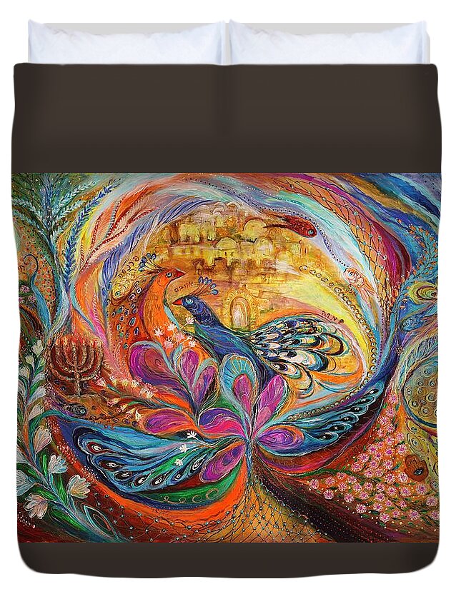 Angel Duvet Cover featuring the painting The song of Safed by Elena Kotliarker