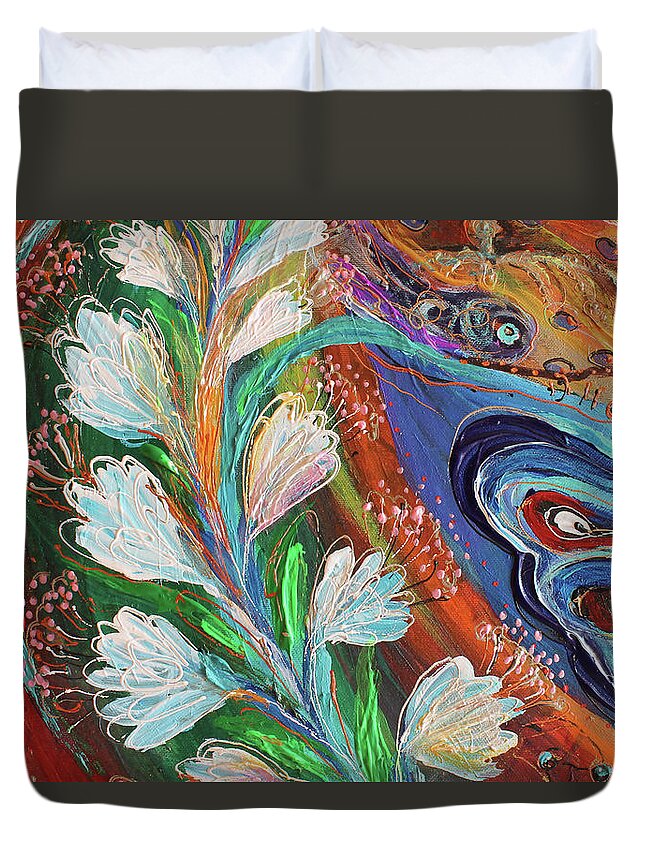 Angel Duvet Cover featuring the painting The song of Safed. Fragment 3 by Elena Kotliarker