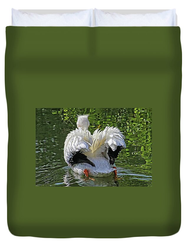 American White Pelican Duvet Cover featuring the photograph The South End Of A Northbound Bird by HH Photography of Florida