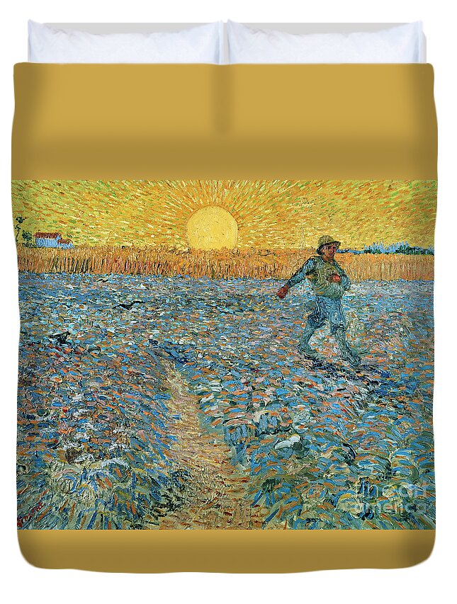 Vincent Van Gogh Duvet Cover featuring the painting The sower in the setting sun by Vincent van Gogh