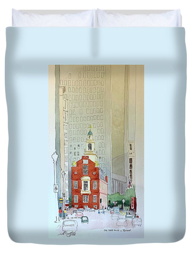 Architecture Duvet Cover featuring the painting The State House by William Renzulli