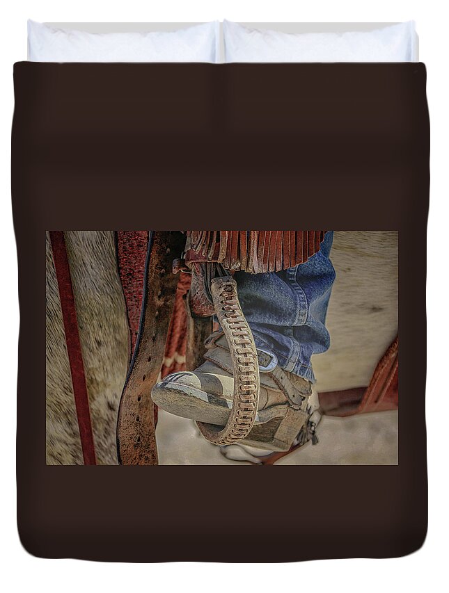 Black Cactus Duvet Cover featuring the pyrography The Stirrup by Steve Kelley
